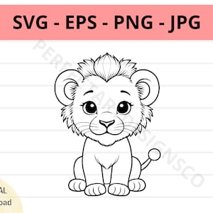 Cute lion cub svg file, baby lion outline svg, lion clipart svg, lion svg cut files for cricut and silhouette, lion vector svg eps png jpg
