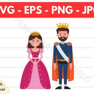 Reina y Rey Svg, Reina y Rey Vector, Reina y Rey Archivo Svg para Cricut, Reina y Rey Contorno, Reina y Rey Diseño de Arte Imprimible