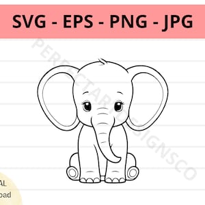 Schattige olifant svg-bestand, babyolifant overzicht svg, olifant clipart svg, olifant svg gesneden bestanden voor de cricut, olifant svg eps png jpg