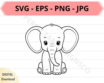 Schattige olifant svg-bestand, babyolifant overzicht svg, olifant clipart svg, olifant svg gesneden bestanden voor de cricut, olifant svg eps png jpg