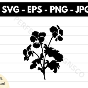 スミレのシルエットSVGファイル、Cricut用スミレのカットSVGファイル、スミレのクリップアートSVG、スミレのベクターSVG PNG