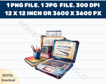 Accounting Watercolor Png Printable Download, Accounting High Quality Jpg and Png Download, Accounting Illustration Digital File