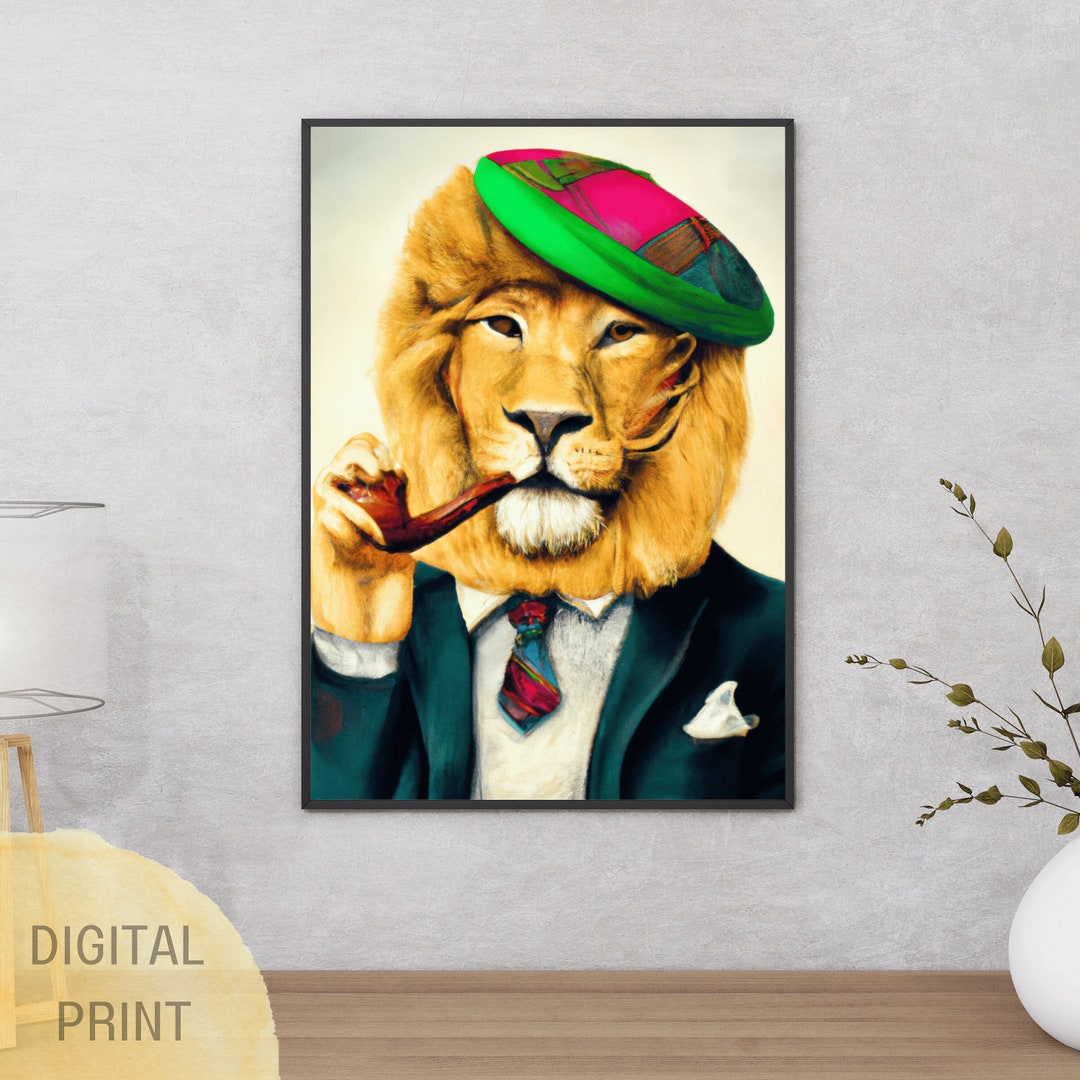 Lion Fashion Print, Quirky Lion Decor, Lion Fashion Model Print, Lion