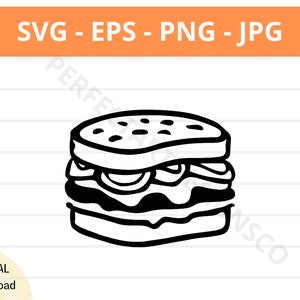Breakfast Sandwich Outline Svg, Breakfast Sandwich Clipart, Breakfast Sandwich Svg Shirt, Svg File for Cricut Cutfile Vector Svg Eps Png Jpg