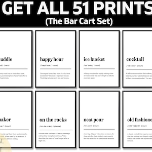 Bar Cart Definition Prints, Funny Cocktail Quote Wall Art, Humorous Alcohol Decor, Home Bar Sign, Gift For Drink Lover, Apartment Decor
