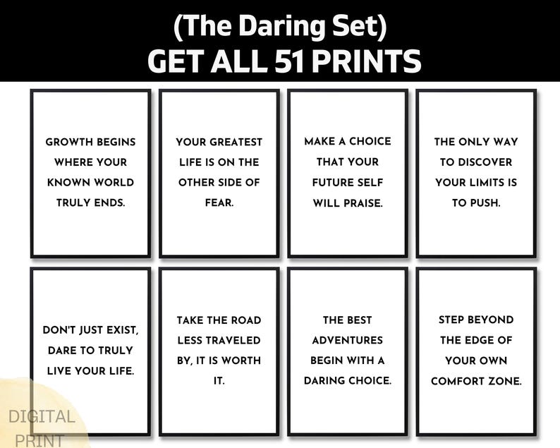 Daring Quotes Bundle Printable Wall Art, Bold Motivational Typography ...