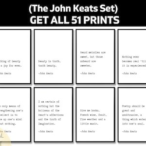 51 John Keats Quotes, Printable Romantic Poet Wall Art, English Literature Digital Download, Poetry Lover Gift, Literary Quote Set