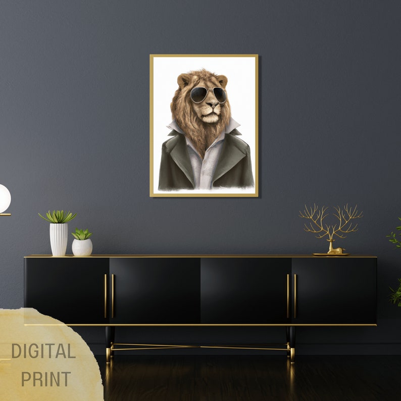 Lion Quirky Animal Head Human Body Printable Wall Art Quirky Etsy