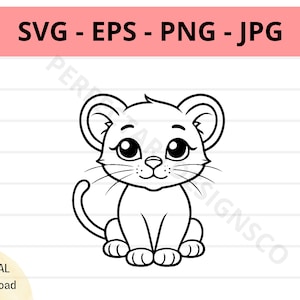 Cute panther svg file, baby panther outline svg, panther clipart svg, panther svg cut files for cricut, silhouette, panther svg eps png jpg