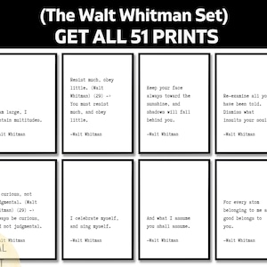 51 Walt Whitman Quotes, Leaves of Grass Printable Wall Art Set, American Poet Digital Download, Transcendentalism Decor, Nature Prints