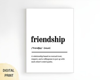 Friendship Definition Wall Art Print, Friendship Definition Poster, Keepsake Gift, Man Cave Decor, Gift for Best Friends, Funny Prints Art