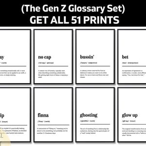 Gen Z Glossary Funny Definition Print, Gen Z Slang Wall Art, Funny Office Humor, Rizz, No Cap, Gift For Gen Z, Millennial Decoder