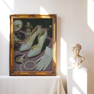 Vintage Vanity Still Life Art, Antique Perfume And Accessories Print For Elegant Bathroom, Feminine Boudoir Room Decor Printable Poster