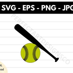 Softball I Nietoperz Sylwetka Svg, Softball I Nietoperz Clipart, Softball I Nietoperz Plik Svg Dla Cricut, Softball I Nietoperz Koszulka Projekt Eps Png Jpg