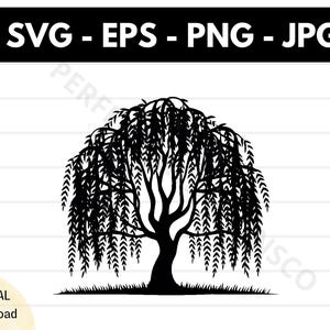 Weeping willow silhouette svg file, Weeping willow cutting svg file for cricut, willow outline clipart svg, willow vector svg eps png