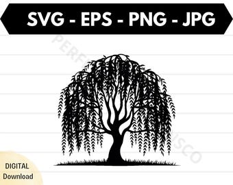 Weeping willow silhouette svg file, Weeping willow cutting svg file for cricut, willow outline clipart svg, willow vector svg eps png
