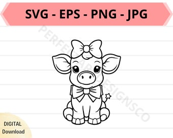 Cute cow svg, cricut, silhouette, cow wearing bow ribbon cow shirt svg, baby cow cut file svg download, cow clipart layered