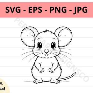 Schattig muis SVG-bestand, baby muis overzicht SVG, muis clipart SVG, muis SVG gesneden bestanden voor cricut en silhouet, muis vector SVG EPS PNG jpg