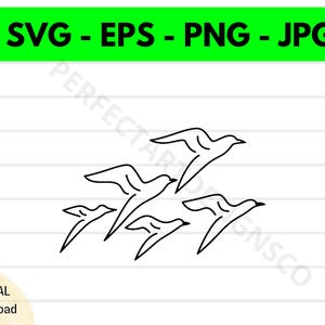 Uccelli volanti Outline Svg, Uccelli volanti Clipart, Uccelli volanti Svg per maglietta, File Svg per Cricut, Uccelli volanti File di taglio Svg Eps Png