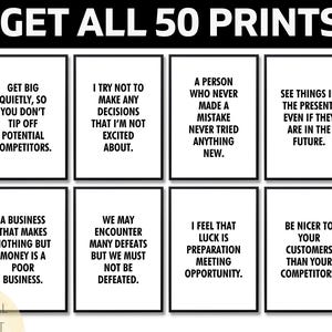 Set Of 50 Entrepreneur Quote Prints, Motivational Office Wall Art, Boss Gift, Success Mindset Poster, Hustle Sayings, Digital Download