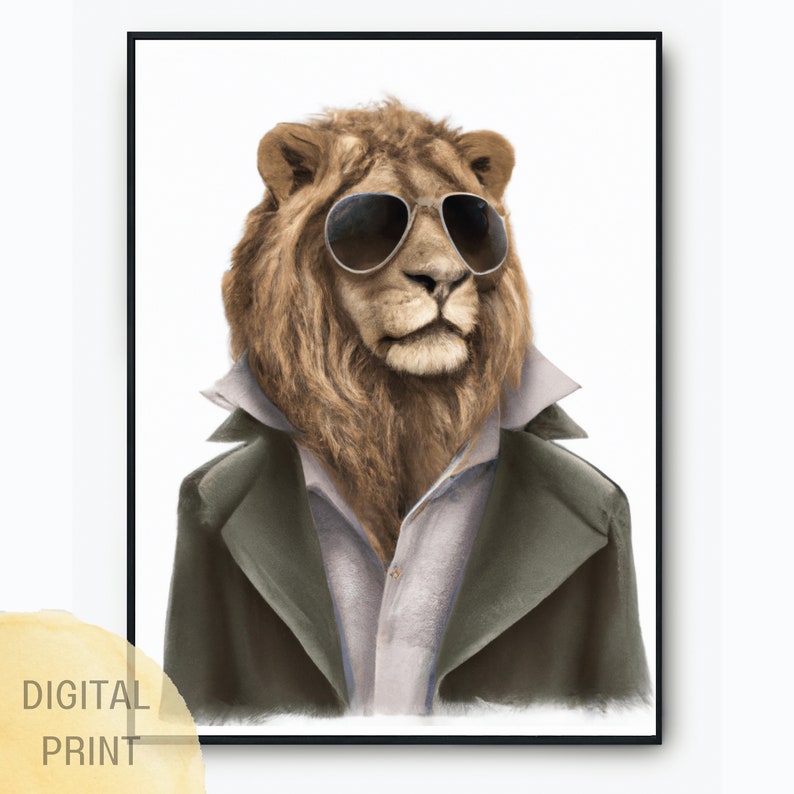 Lion Quirky Animal Head Human Body Printable Wall Art Quirky Etsy