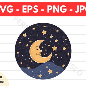 Moon Stars Svg, Moon Stars Png Clipart, Moon Stars Cricut Cutfile Svg, Moon Stars Tshirt Design, Moon Stars Minimalist