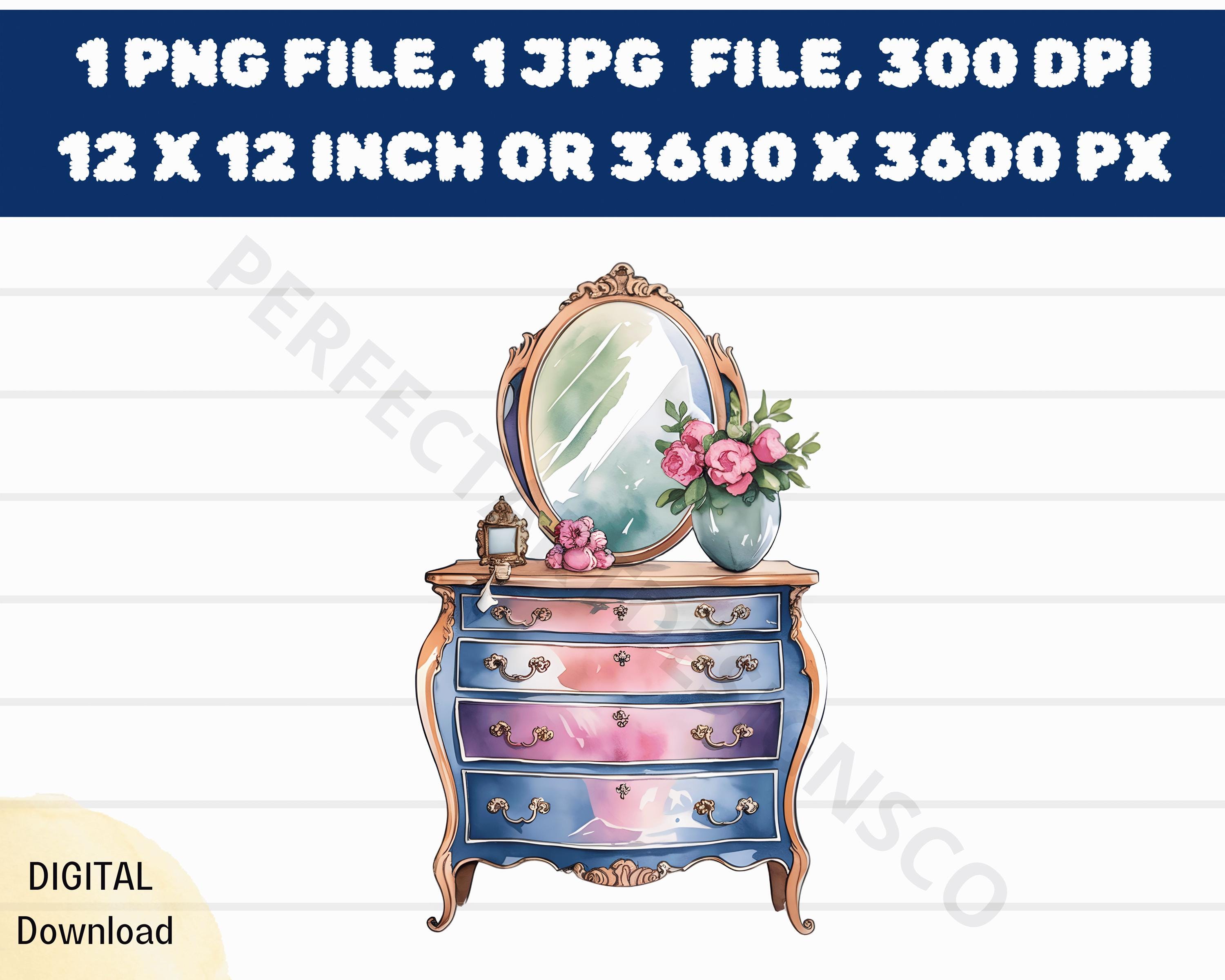 Dresser Printable Watercolor Clipart, Dresser High Quality Transparent Background Png and Jpg Download, Dresser Png