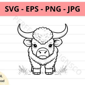 Cute bison svg file, baby bison outline svg, bison clipart svg, bison svg cut files for cricut and silhouette, bison vector svg eps png jpg