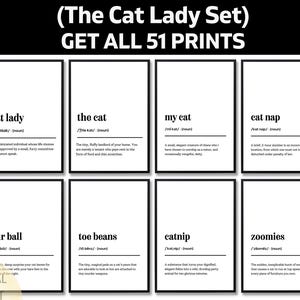 Funny Cat Lady Definition Print, Humorous Cat Mom Wall Art, Crazy Cat Lady Gift, Minimalist Pet Owner Poster, Fur Mama Quote Home Decor