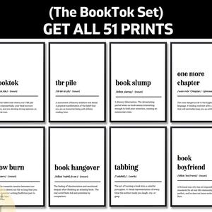 Booktokの面白い定義プリントセット、読書好きのためのウォールアート、スマットリーダーギフト、彼女への本好きグッズ、ACOTARファンアート、本棚の装飾