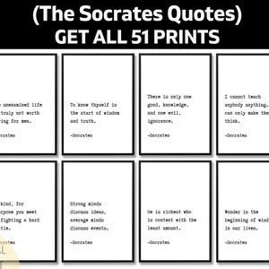 51 citas de Sócrates, arte mural de filosofía imprimible, descarga digital del pensador griego antiguo, conjunto de citas inspiradas en el método socrático