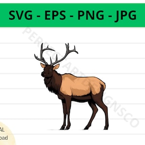 Elk Svg, Elk Clipart, Elk Svg for Shirt, Svg File for Cricut, Silhouette, Elk Cut File, Elk Vector Svg Eps Png Jpg