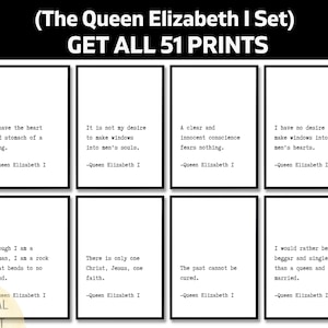51 Queen Elizabeth I Quotes, Printable Tudor History Art, English Monarch Digital Download, Royal Wall Decor, Female Ruler Gift