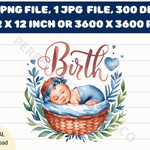 Birth Announcement Printable Watercolor Clipart, Birth Announcement High Quality Transparent Background Png and Jpg Download