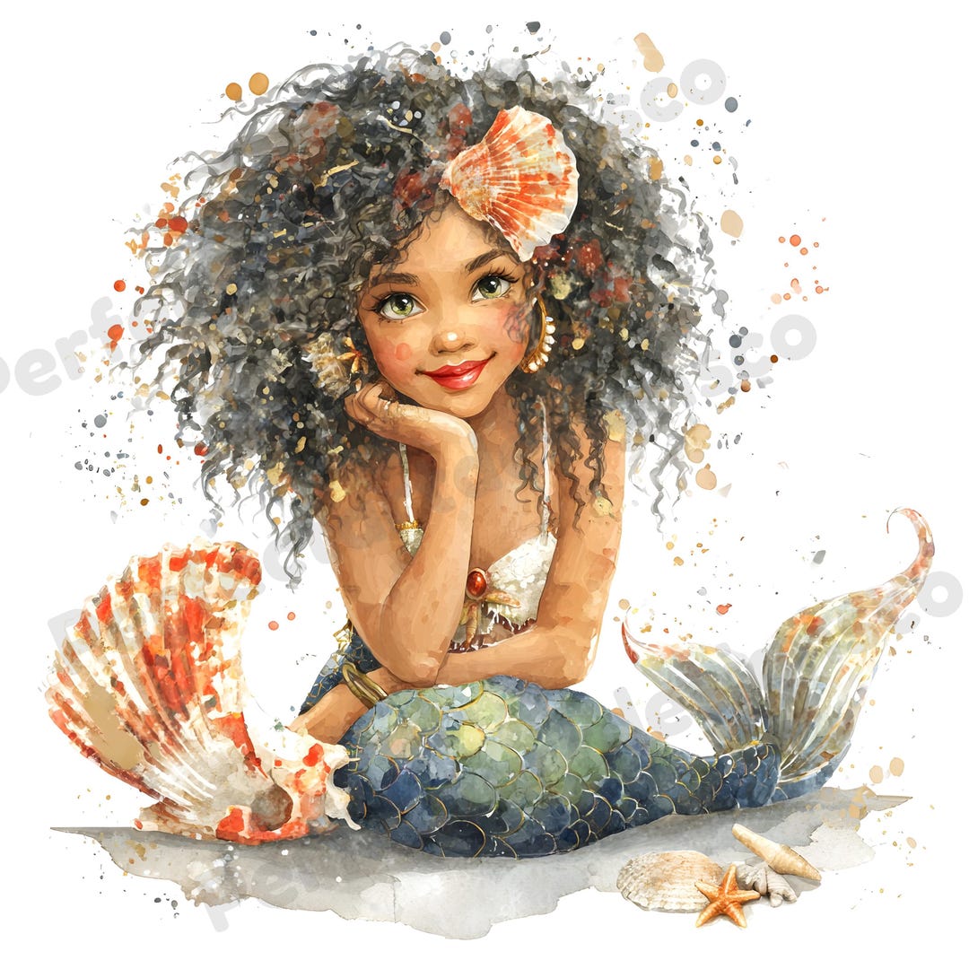 20 African American Mermaid Clipart, Ocean Fantasy, Magical Sea Art ...