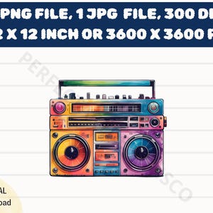 Colorful Boombox Watercolor Png Printable Download, Colorful Boombox High Quality Png Download, Colorful Boombox Illustration Digital File