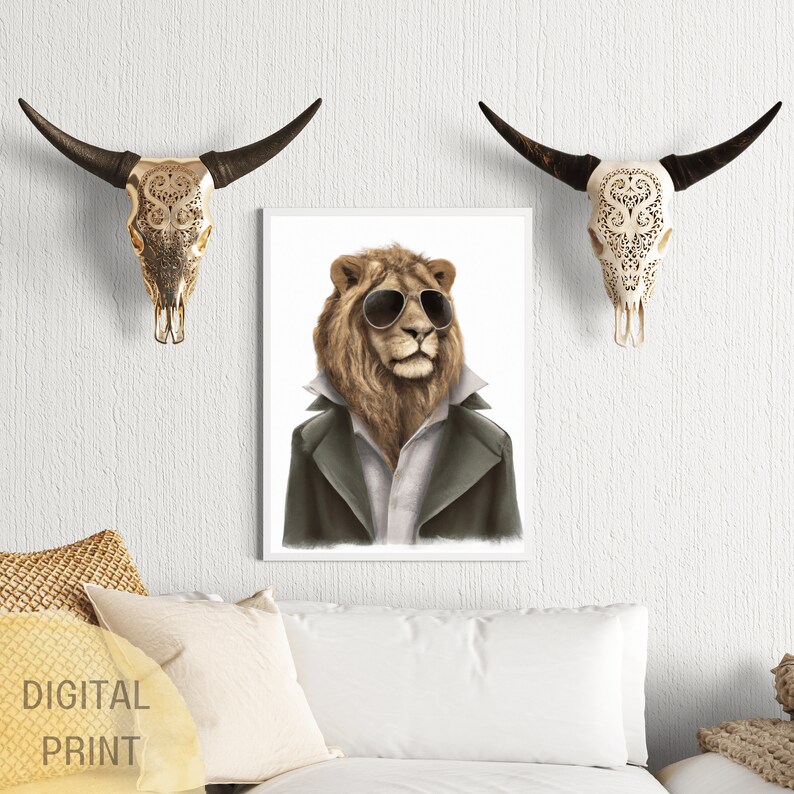 Lion Quirky Animal Head Human Body Printable Wall Art Quirky Etsy