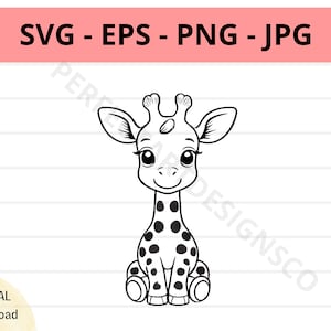 Lindo archivo svg de jirafa, contorno de jirafa bebé svg, clipart de jirafa svg, archivos de corte svg de jirafa para cricut, silueta, jirafa svg eps png jpg