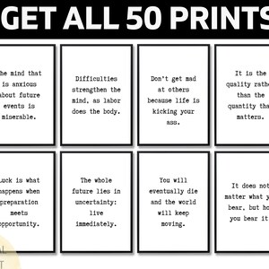 Set Of 50 Stoic Philosophy Quote Prints, Marcus Aurelius Wall Art, Stoicism Poster For Office Decor, Memento Mori, Instant Download