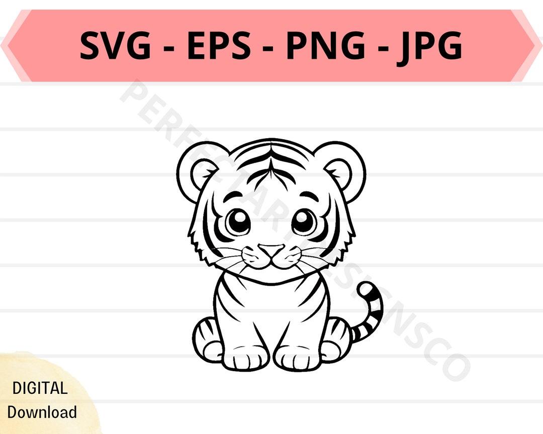 Cute Tiger Cub Svg File, Baby Tiger Cub Outline Svg, Tiger Cub Clipart ...
