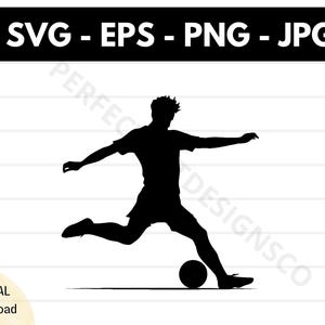Soccer player kicking a ball silhouette svg file, Soccer player outline clipart svg, Soccer player cutting svg file for cricut