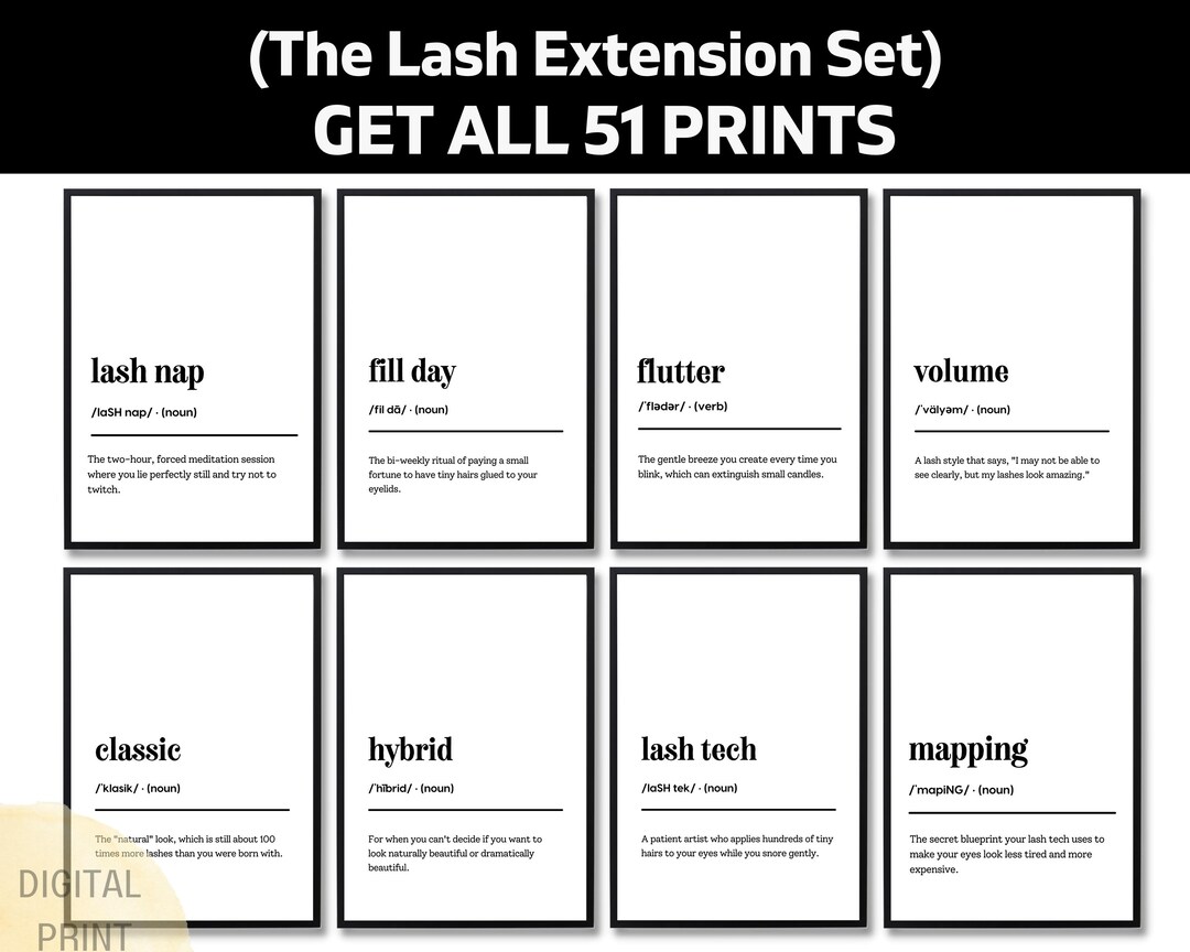 Lash Extension Funny Definition Print Set, Lash Tech Wall Art, Beauty ...