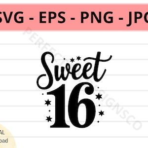 Sweet 16 Sign Svg, Sweet 16 Icon File, Sweet 16 Symbol Cutting Svg File For Cricut, Silhouette, Vector Svg Png Eps Jpg