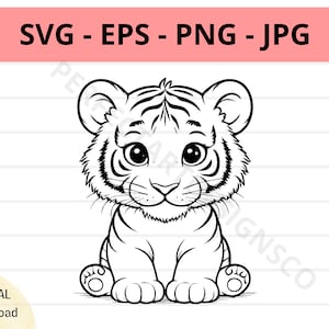 Niedliche Tiger-Svg-Datei, Baby-Tiger-Umriss-Svg, Tiger-Clipart-Svg, Tiger-Svg-Schnittdateien für Cricut und Silhouette, Tiger-ENpS-Dateien eps png jpg