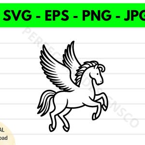 Contorno de Pégaso Svg, Arquivo de Corte de Pégaso Cricut, Design de Camiseta Pégaso, Clipart de Pégaso para Imprimir Svg Vetor EPS PNG