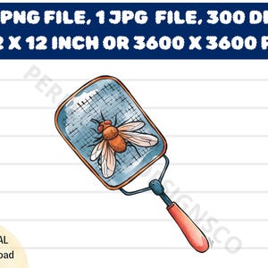 Fly Swatter Watercolor Clipart, Fly Swatter Watercolor Png Transparent Background Digital Download, Fly Swatter Printable Graphic
