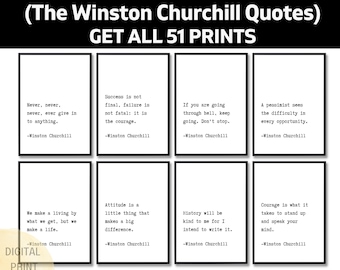 51 Winston Churchill Quotes, British Leader Printable Wall Art, WWII History Digital Download, Inspirational Leadership Decor Set