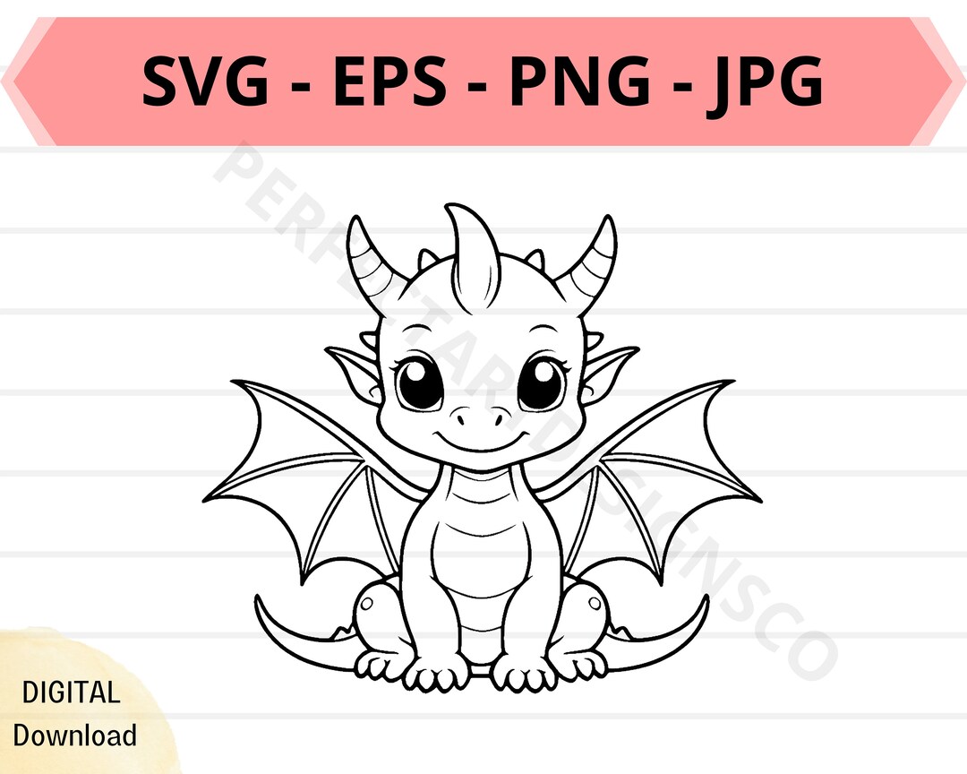 Cute Dragon Svg File, Baby Dragon Outline Svg, Dragon Clipart Svg ...