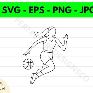 Arquivo SVG de Basquete Feminino, Contorno SVG de Basquete Feminino, Clipart de Basquete Feminino SVG, Arquivos de Corte SVG de Basquete Feminino para Cricut e Silhouette