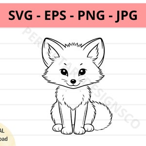 Cute arctic fox svg file, arctic fox outline svg, arctic fox clipart svg, arctic fox svg cut files for cricut, arctic fox svg eps png jpg